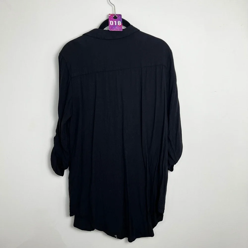 Rock & Republic Black Zip Front Utility Shirt Tunic Rolled Sleeves Size L - Picture 3 of 3